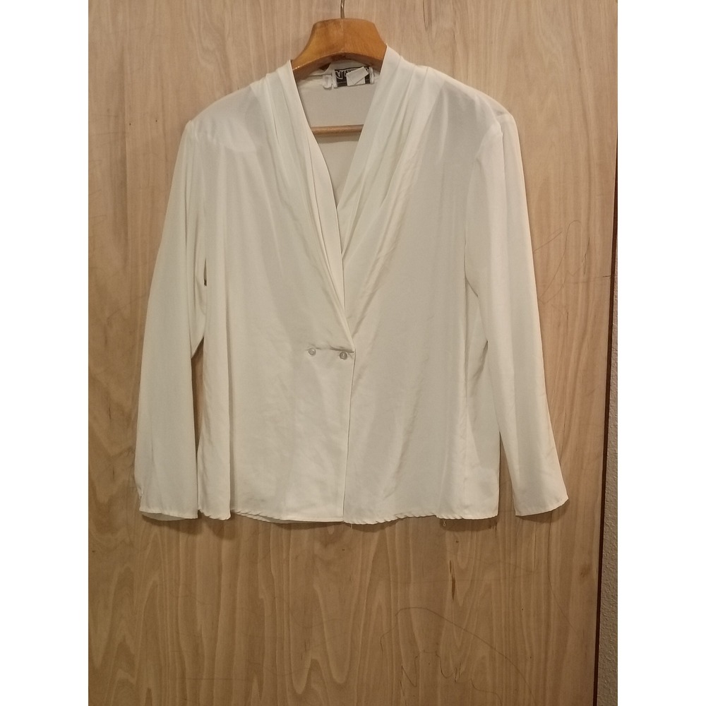 Alexandria Vintage Cream White Draped Shawl‎ Collar Blouse USA Made Style 51304